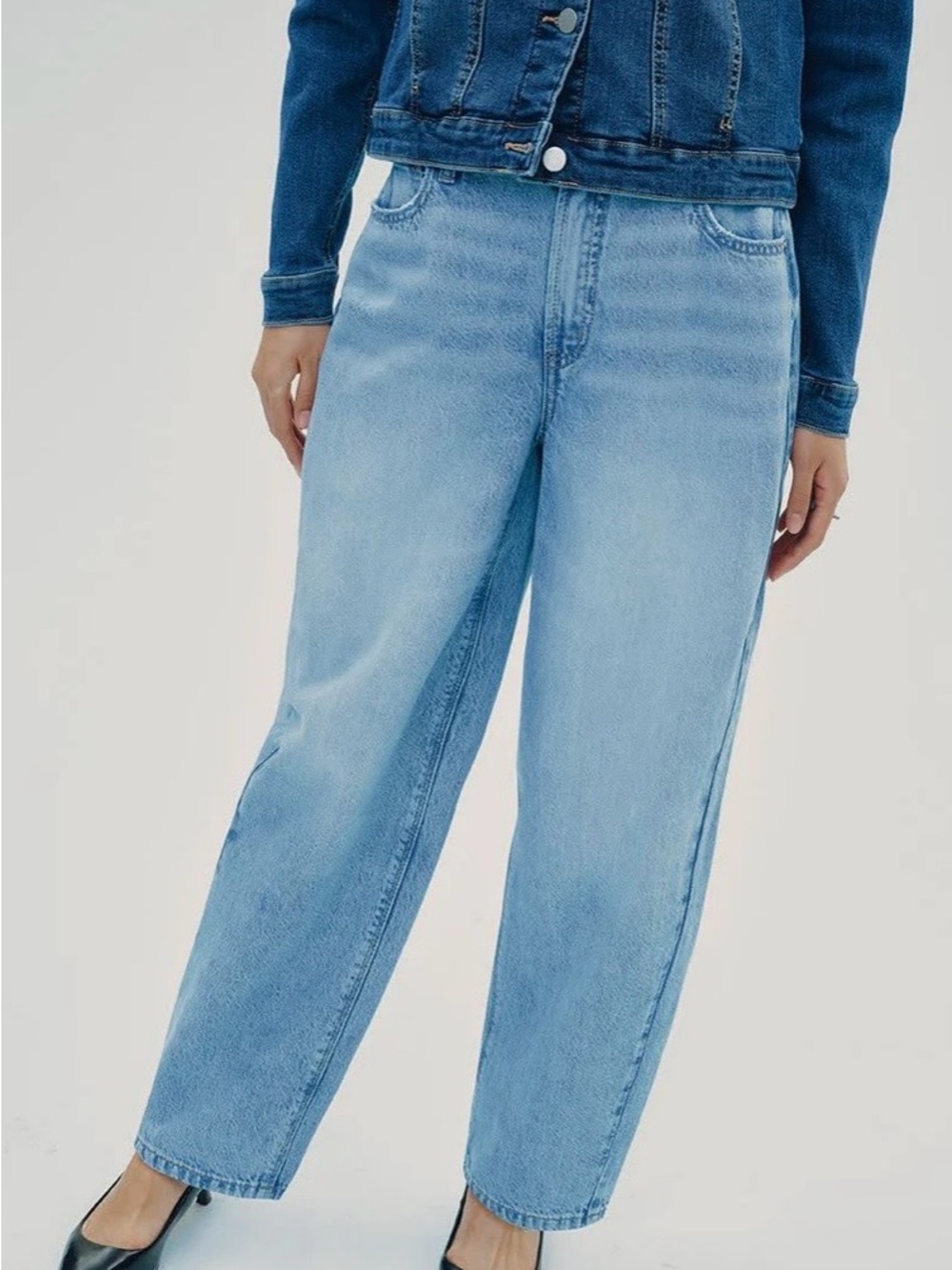 High-Rise Barrel  Light Blue Women's Jeans - Petite - Picture 2 of 6